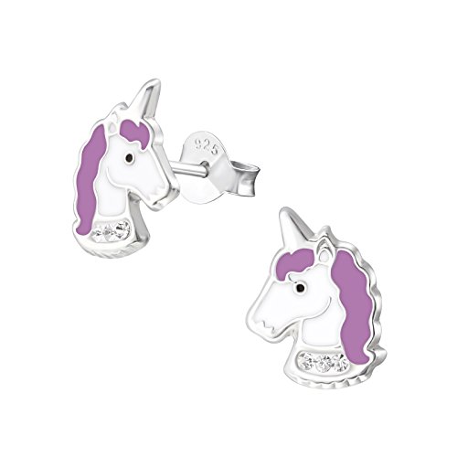 Laimons Mädchen Kids Kinder-Ohrstecker Ohrringe Kinderschmuck Einhorn lila mit Glitzer aus Sterling Silber 925 von Laimons