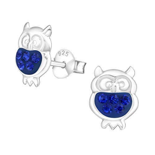 Laimons Mädchen Kids Kinder-Ohrstecker Ohrringe Kinderschmuck Eule Vogel Kauz Tier Glitzer blau aus Sterling Silber 925 von Laimons