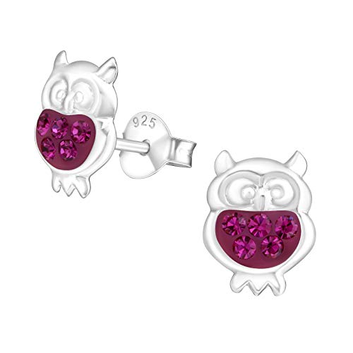 Laimons Mädchen Kids Kinder-Ohrstecker Ohrringe Kinderschmuck Eule Vogel Kauz Tier Glitzer pink aus Sterling Silber 925 von Laimons