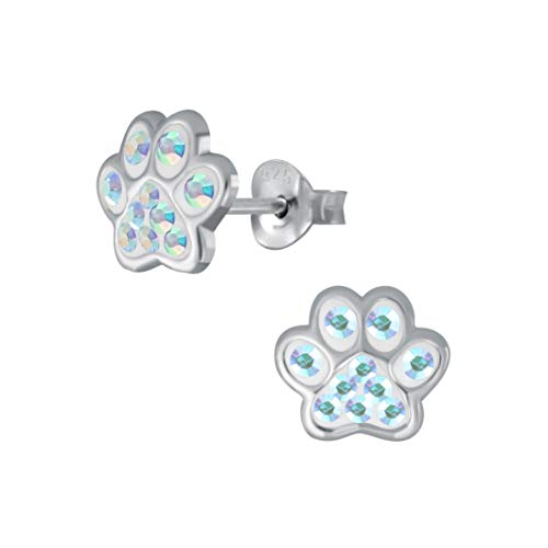 Laimons Mädchen Kids Kinder-Ohrstecker Ohrringe Kinderschmuck Hundepfote Pfote Pfötchen Tatzen mit Glitzer Regenbogen farben 7mm klein aus Sterling Silber 925 von Laimons