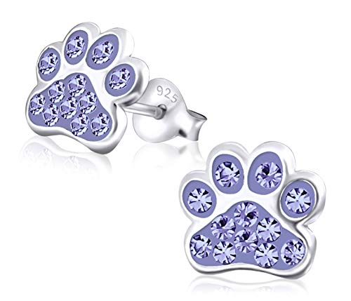 Laimons Mädchen Kids Kinder-Ohrstecker Ohrringe Kinderschmuck Hundepfote Pfote Pfötchen Tatzen mit Glitzer in hell lila Blau violet 9mm aus Sterling Silber 925 von Laimons