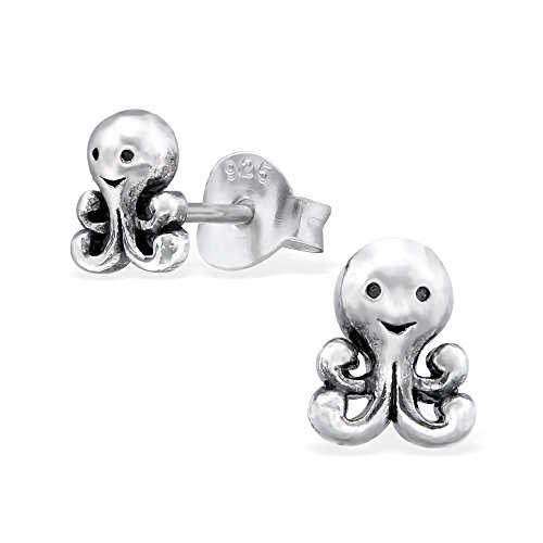 Laimons Mädchen Kids Kinder-Ohrstecker Ohrringe Kinderschmuck Krake oxidiert Oktopus 6mm Sterling Silber 925 von Laimons