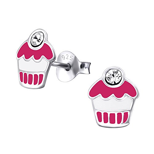 Laimons Mädchen Kids Kinder-Ohrstecker Ohrringe Kinderschmuck Muffin Kuchen Cupcake Gebäck pink weiß mit Glitzer aus Sterling Silber 925 von Laimons