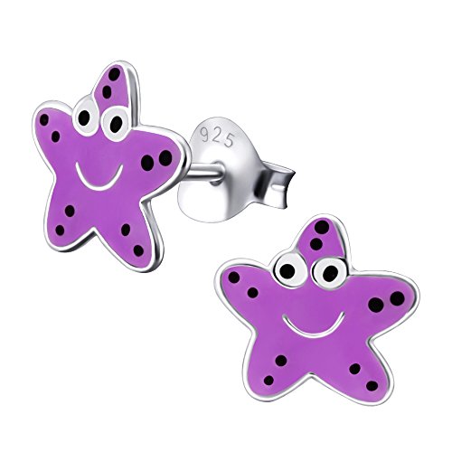 Laimons Mädchen Kids Kinder-Ohrstecker Ohrringe Kinderschmuck Seestern Stern lila schwarz aus Sterling Silber 925 von Laimons