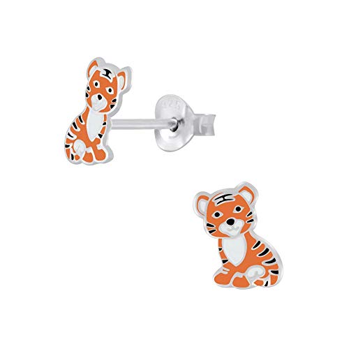 Laimons Mädchen Kids Kinder-Ohrstecker Ohrringe Kinderschmuck Tiger Raubkatze Katze getigert in glanz 9mm aus Sterling Silber 925 von Laimons