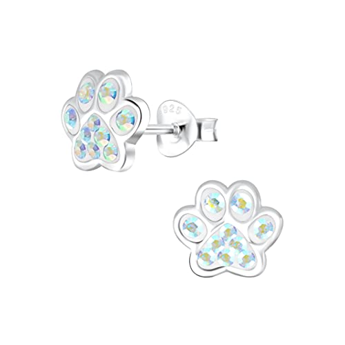 Laimons Mädchen Kinder-Ohrstecker Hundepfote Pfote Pfötchen Tatzen mit Glitzer 8mm klein aus Sterling Silber 925 (Regenbogen) von Laimons