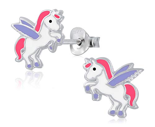 Laimons Mädchen Kinder-Ohrstecker Ohrringe Kinderschmuck Einhorn Stecker Pegasus Weiß,Lila,Pink Sterling Silber 925 von Laimons