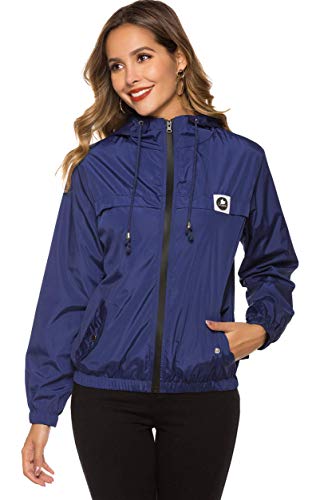 Regenmantel Wasserdicht Damen Regenjacke Leicht regenmantel Mit Kapuze Herbst Atmungsaktiv Kurze Jacke [Navy Blau XXL] von Lalala