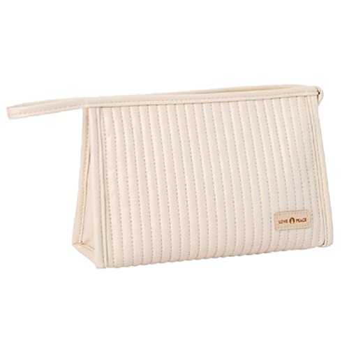 Große Kapazität Reise Toilettenartikel Kosmetiktaschen Tragbare PU Leder Make-up Taschen Multifunktionale Aufbewahrungstasche für Frauen Toilettenartikel Make-up Tasche für Frauen, beige von Lamala