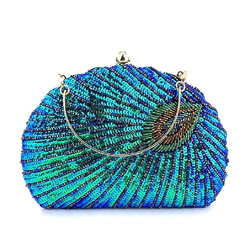 Schulter Crossbody Tasche Für Frauen Formale Pailletten Perlen Pfau Abendtasche Dame Geldbörse Hochzeit Clutches Cocktail Handtasche Abendtaschen, blau von Lamala