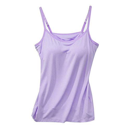 Lanbowo Damen Tanktop mit Angebrachter BH Spaghetti Träger Gepolstert Unterhemd Tank Tops Unterhemd Integrierter BH Verstellbar Spaghetti - Lila, XXL von Lanbowo