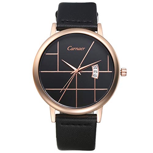 Lancardo Herren Damen Armbanduhr Analog mit Leder Echtleder Armband 30M Wasserdicht Kalender Uhr Weiss schwarz von Lancardo
