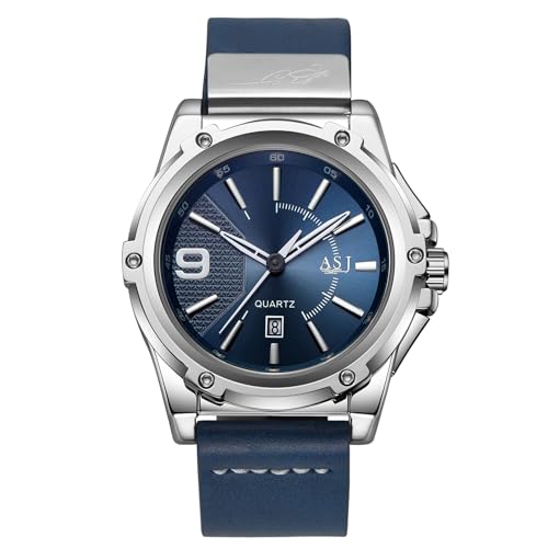 Silverora Herren-Armbanduhr, analog, Quarz, Chronograph, leuchtend, Datum, großes Zifferblatt, klassisch, modisch, Business, Uhren aus Edelstahl/Leder, elegantes Geschenk für Männer, blau von Lancardo