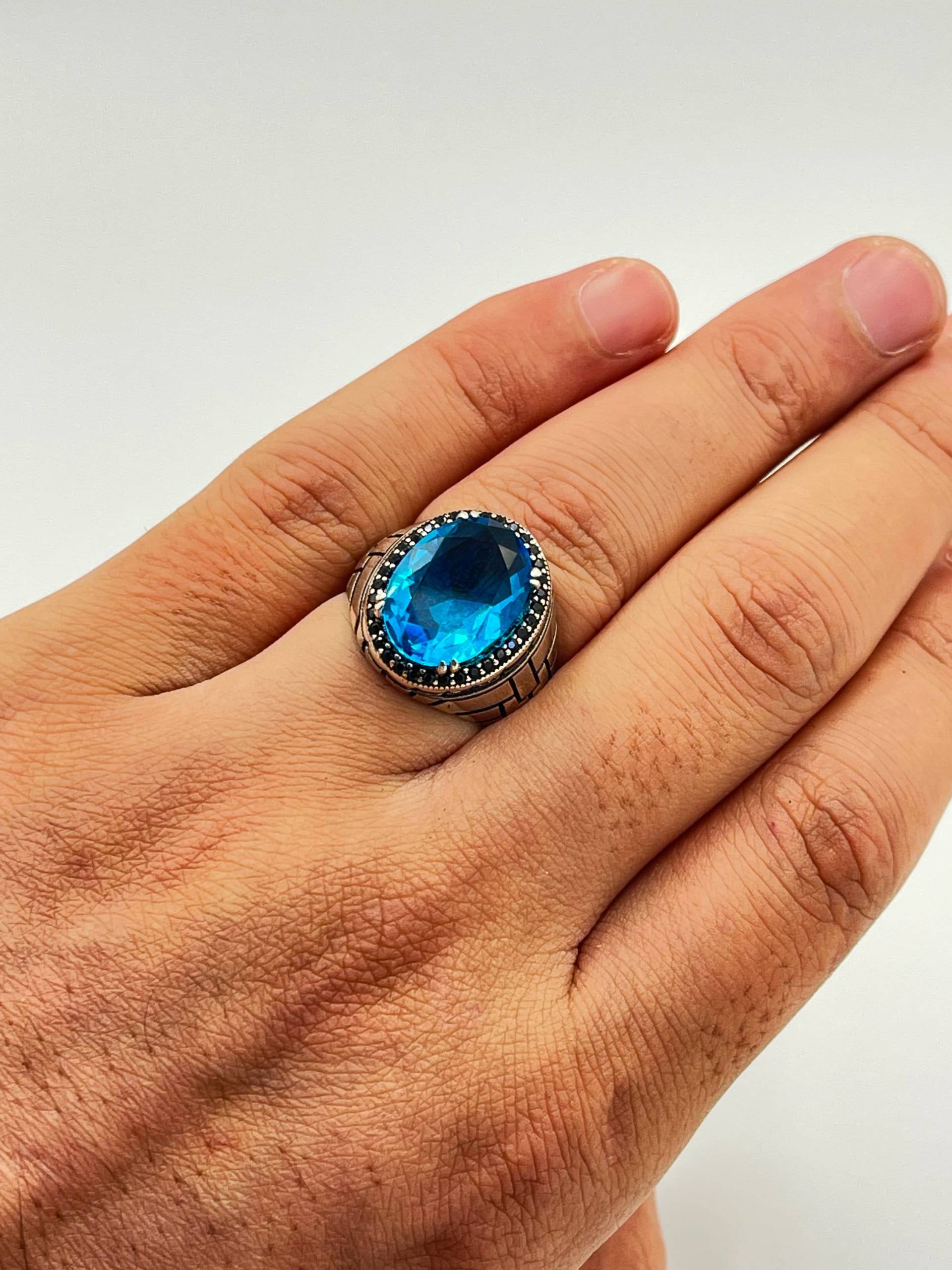 Aqua Stein Herren Silber Ring, Marine Stein, Geschenk Für Männer, Für Ihn Jahrestag von LandofTurkishSilver