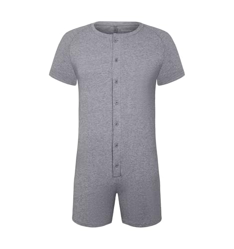 Landofgenie Bodysuit Herren Kurzarm aus Baumwolle mit Boxershorts-Design & Knopfleiste - Bequemer Strampler für Homewear und Alltag Dunkelgrau M Landofgenie Bodysuit Herren Kurzarm aus Baumwolle mit Boxershorts-Design & Knopfleiste - Bequemer Strampler für Homewear und Alltag Dunkelgrau M von Landofgenie