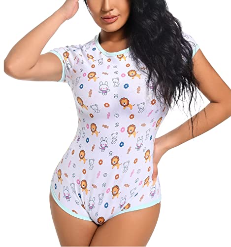 Landofgenie Damen Bodysuit Baumwolle Bodysuit Nette Print Onesie Pyjamas Nachtwäsche Tops Löwe XL von Landofgenie