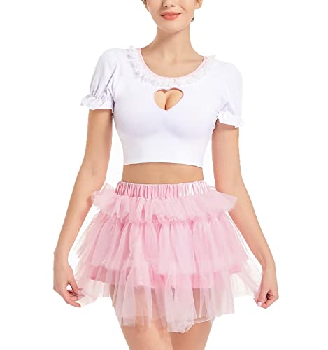 Landofgenie Damen Puffy Short Rock Elastische Taille Tüll Rock Kawaii Mini Rock XS von Landofgenie