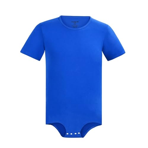 Landofgenie Herren Bodysuit Kurzarm Press Botton Crotch Shirt Pyjamas Bodysuit Leotard Top Blau 2XL von Landofgenie