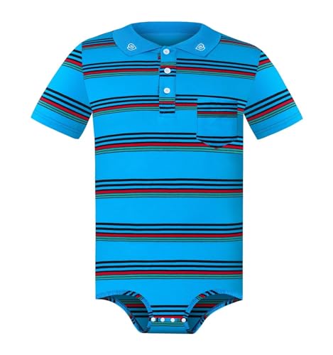 Landofgenie Herren Bodysuit Strampler Einteilige Für Männer Body Polo Shirt Pyjamas Press Botton Streifen Baumwolle Onesie Unterwäsche Blau 3XL von Landofgenie