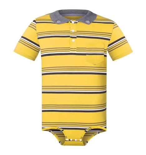 Landofgenie Herren Bodysuit Strampler Einteilige Für Männer Body Polo Shirt Pyjamas Press Botton Streifen Baumwolle Onesie Unterwäsche Gelb S von Landofgenie