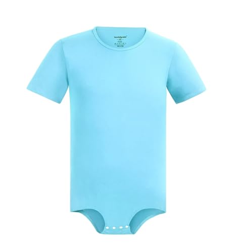 Landofgenie Herren Onesie Pyjamas für Erwachsene One Piece Pyjamas Kurzarm Crotch Bodysuit Top Shirt Romper Hellblau 2XL von Landofgenie