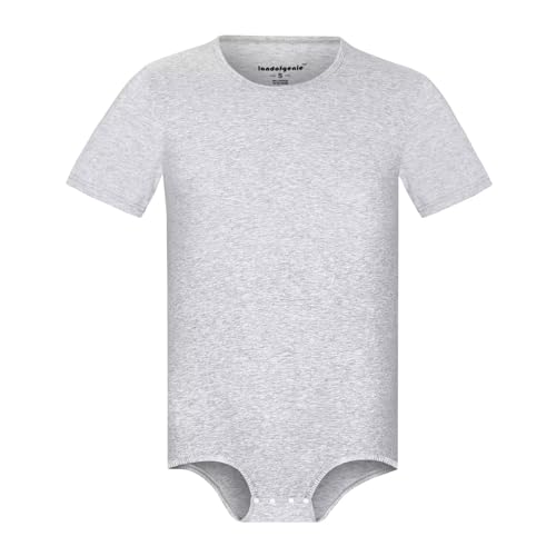 Landofgenie Herren Onesie Pyjamas für Erwachsene One Piece Pyjamas Kurzarm Crotch Bodysuit Top Shirt Romper Hellgrau XS von Landofgenie