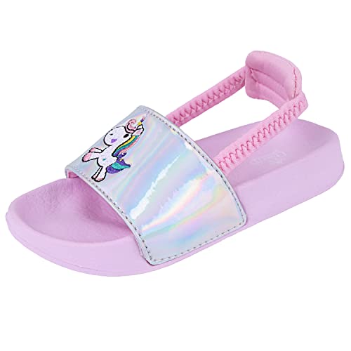 Badelatschen Mädchen Badesandalen Jungen Badeschlappen Dusch Badeschuhe Sommer rutschfest Leicht Strand Hausschuhe Kinder Sandalen Gummiband Einhorn Silber 32 EU von Lanivic