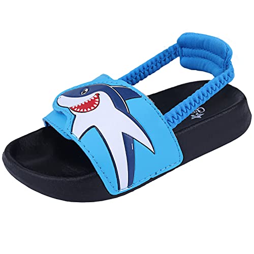 Lanivic Badelatschen Mädchen Badesandalen Jungen Badeschlappen Dusch Badeschuhe Sommer Rutschfest Leicht Strand Hausschuhe Kinder Sandalen Gummiband Haifisch Blau 23 EU von Lanivic