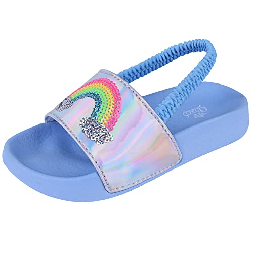 Lanivic Badelatschen Mädchen Badesandalen Jungen Badeschlappen Dusch Badeschuhe Sommer Rutschfest Leicht Strand Hausschuhe Kinder Sandalen Gummiband Regenbogen Blau 27 EU von Lanivic