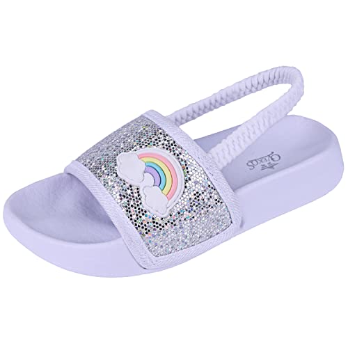 Lanivic Badelatschen Mädchen Badesandalen Jungen Badeschlappen Dusch Badeschuhe Sommer Rutschfest Leicht Strand Hausschuhe Kinder Sandalen Gummiband Regenbogen Weiß 24 EU von Lanivic