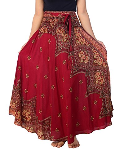 Lannaclothesdesign Damen Maxirock 101,6 cm lang Bohemian Gypsy Hippie Stil Kleidung - Rot - L/XL von Lannaclothesdesign
