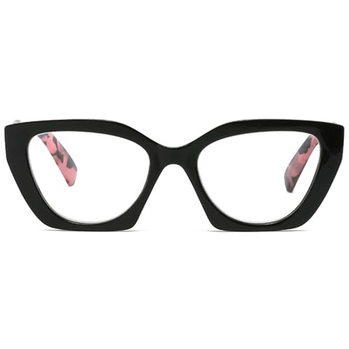 Lanomi Mode Katzenauge Lesebrille Damen Herren Kunststoff Cat Eye Rahmen Lesehilfe High Definition Sehhilfe Polygon Brille mit Sehstärke Schwarz Rahmen Rosa Beine 1.0 von Lanomi