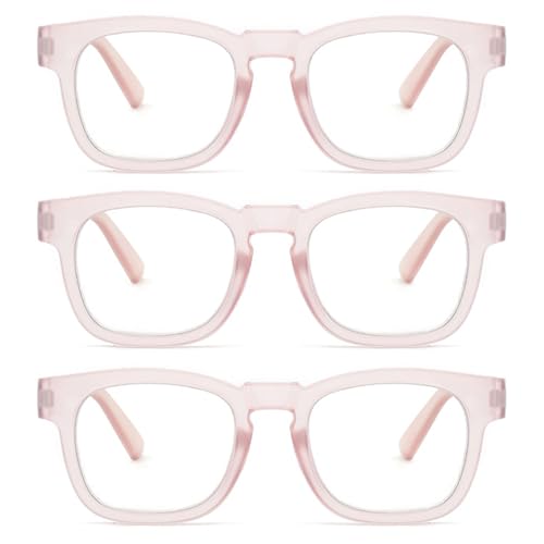 Lanomi Vintage Lesebrille Damen Herren Rechteck Mattiert Kunststoff Rahmen Sehhilfe Quadratisch Lesehilfe ohne Blaulichtfilter High Definition Brille mit Sehstärke 3 Stück Transparent Rosa 1.0 von Lanomi