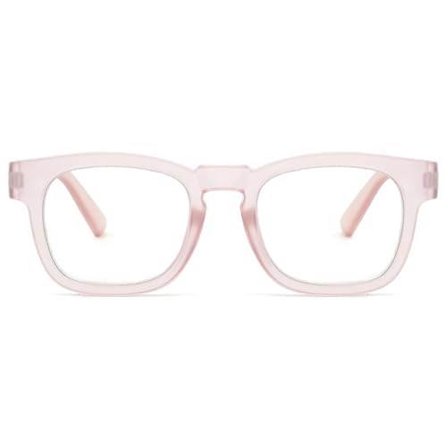 Lanomi Vintage Lesebrille Damen Herren Rechteck Mattiert Kunststoff Rahmen Sehhilfe Quadratisch Lesehilfe ohne Blaulichtfilter High Definition Brille mit Sehstärke Transparent Rosa 1.0 von Lanomi