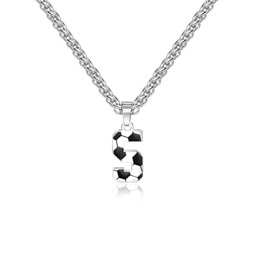 Lantine Fußball Zahl Halskette für Jungen Nr. 5 Zahl Anhänger Edelstahl Zahl kette 55mm Kette Fußball Geschenke für Jungen & Mädchen von Lantine