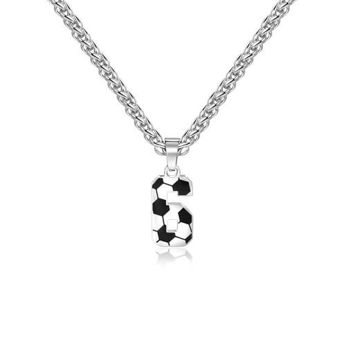 Lantine Fußball Zahl Halskette für Jungen Nr. 6 Zahl Anhänger Edelstahl Zahl kette 55mm Kette Fußball Geschenke für Jungen & Mädchen von Lantine