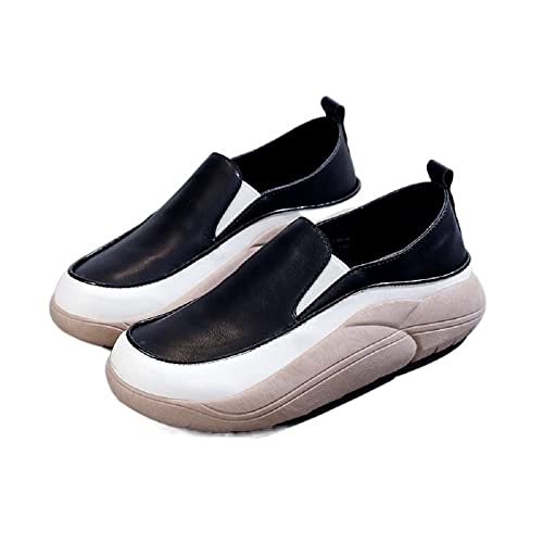 Frauen Mode Plateau Loafers, 2023 neue runde Zehenpartie Lefu Schuhe Retro Freizeitschuhe für Frauen (Farbe: Schwarz, Größe: 37) von LaoSShu