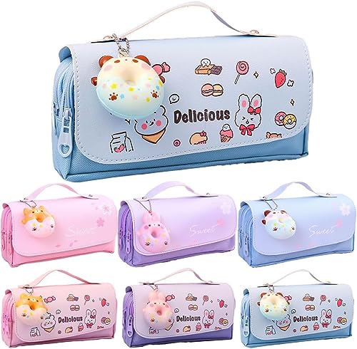 LaoSShu Kawaii Federmäppchen, niedliches Federmäppchen, ästhetisches niedliches Federmäppchen, Kawaii-Schulbedarf für Teenager, Mädchen, niedliches Schreibwaren für den Schulanfang, Blau-Donut 1, 1 von LaoSShu