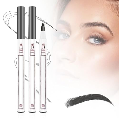 Neuer wasserdichter Brauenstift mit Micro-Gabel Spitze, 3D wasserdichter Microblading Augenbrauenstift 4-Gabel Spitze Tattoo Stift, 24-Stunden wasserdichter Tattoo Stift für Augenbraue (Color : Grey von LaoSShu