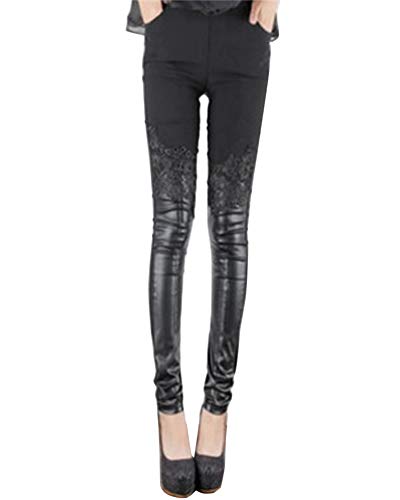 Damen Falsch Lederhose Stretch Skinny Leggings PU Kunstleder Hose Slim Bleistifthosen Schwarz XL von LaoZanA