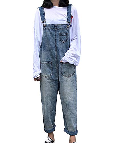 Damen Hohe Taille Jeans Latzhose Overall Boyfriend Denim Baggy Hosen Hellblau L von LaoZanA