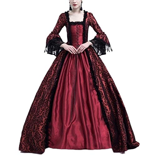 Damen Langarm Renaissance Mittelalter Kleid Viktorianischen Königin Kostüm Maxikleid Burgunderrot S von LaoZanA