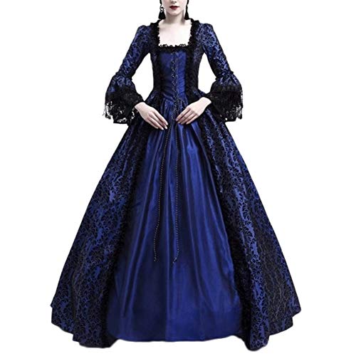 Damen Langarm Renaissance Mittelalter Kleid Viktorianischen Königin Kostüm Maxikleid Marine 3XL von LaoZanA