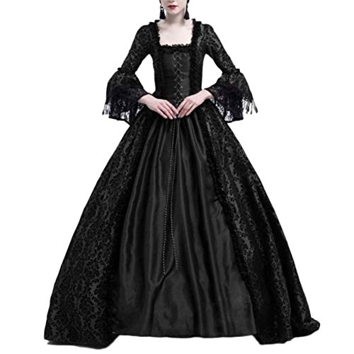 Damen Langarm Renaissance Mittelalter Kleid Viktorianischen Königin Kostüm Maxikleid Schwarz M von LaoZanA