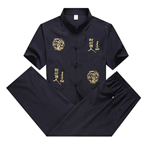 Herren Chinesische Tradition Kostüm Tang-Anzug Tai Chi Uniform Kung Fu Kurze Ärmel Shirts + Hose Navy 40 von LaoZanA