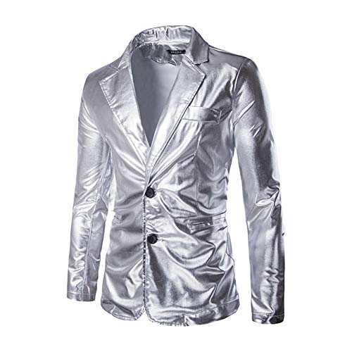 LaoZanA Herren Anzug Sakko Anzugjacken Hochzeit Nachtklub Disko Cosplay Glänzend Silber 2XL von LaoZanA