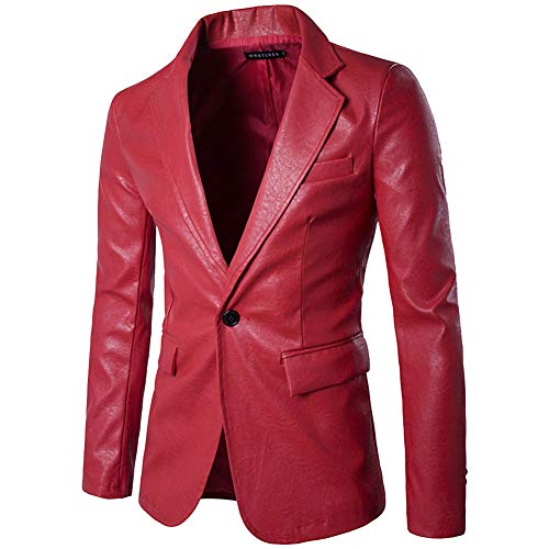 LaoZanA Herren Lässig Slim Fit Blazer Sakko Kunstleder Anzugjacke Rot L von LaoZanA