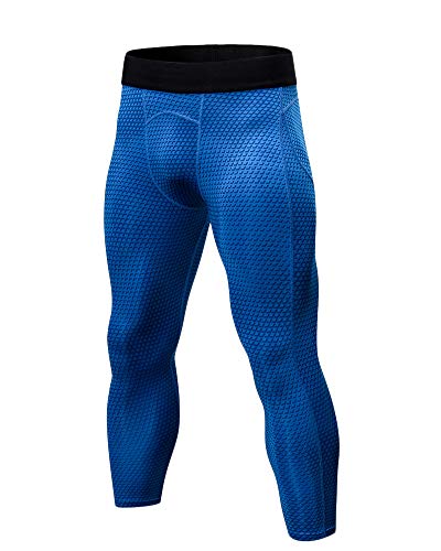 Männer Kompression 3/4 Hose Workout Laufen Leggings Strumpfhosen Sport Tights Blau XL von LaoZanA