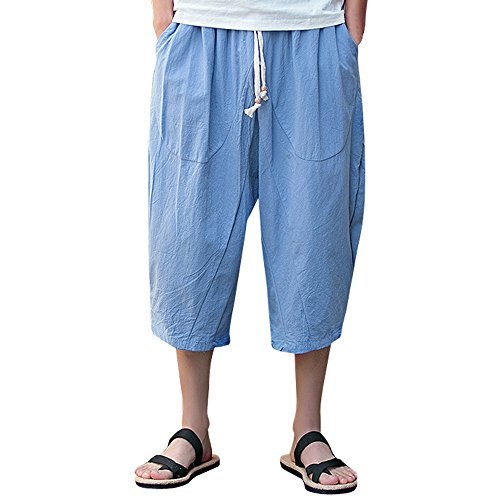 Laonajkd 3/4 Hosen Herren Freizeithose Lang Leichte Sommerhose Strandhose Leinen Kurze Hosen Casual Slim Sporthose Wadenlange Leinenhose Baggy Haremshose von Laonajkd