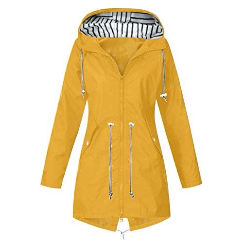 Laonajkd Friesennerz Damen Gelb GefüTtert Original,geschnittene komfortabel Regenjacke Sportlich Basic Regenmantel FüR Damen Wasserdicht Regenjacke Damen GefüTtert Damen Parka von Laonajkd